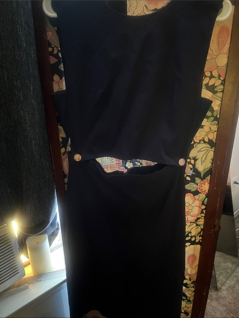 Miss Selfridge navy Cutout Pencil Dress with Button Detail stretchy pieces apart